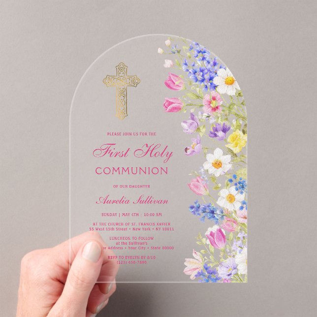 Invitaciones Acrílicas Flores frescas de prado Arco Primera Comunión (Insitu (portátil))
