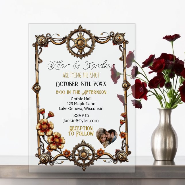 Invitaciones Acrílicas Flores Metalizado de Steampunk y Boda fotográfico  (Subido por el creador)