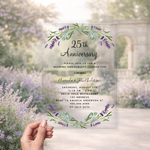 Invitaciones Acrílicas Flores moradas de lavanda 25 años de boda