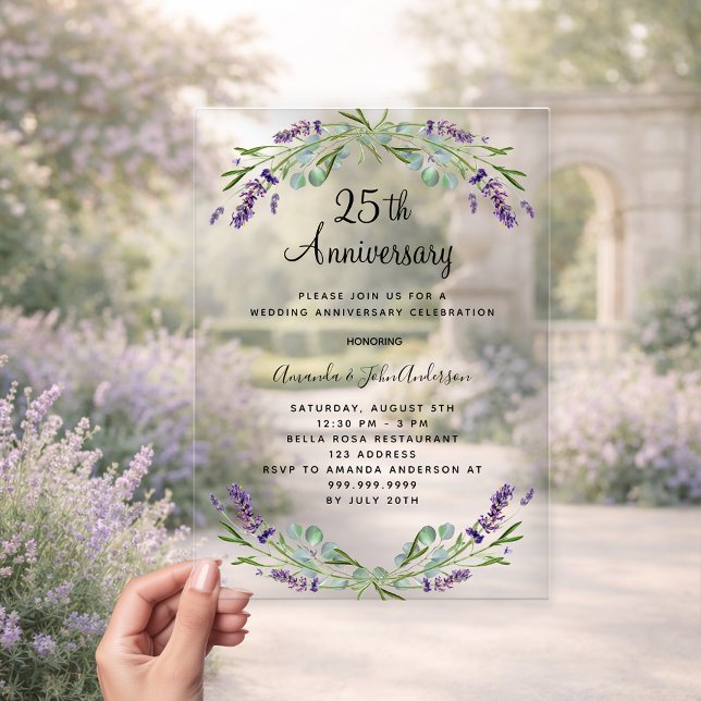 Invitaciones Acrílicas Flores moradas de lavanda 25 años de boda (Subido por el creador)