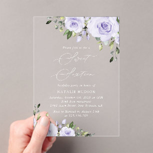 Invitaciones Acrílicas Flores moradas, flores de lagarto, boho, dulce 16