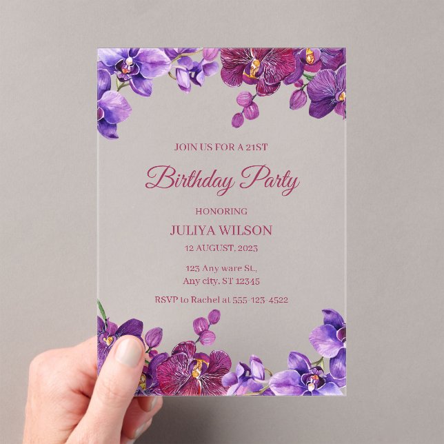 Invitaciones Acrílicas Flores orquídeas Fiesta de cumpleaños (Insitu (portátil))