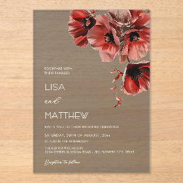 Invitaciones Acrílicas Flores rojas oscuras elegantes