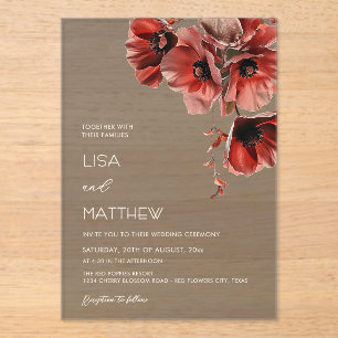 Invitaciones Acrílicas Flores rojas oscuras elegantes
