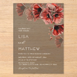 Invitaciones Acrílicas Flores rojas oscuras y elegantes