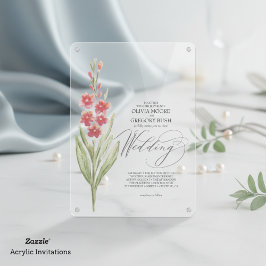 Invitaciones Acrílicas Flores románticas suaves de color rosa Jardín de v