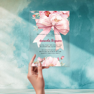 Invitaciones Acrílicas Flores rosa y azul elegante Ducha Bridal