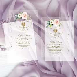 Invitaciones Acrílicas Flores Rosadas de Rubor Primera Comunión Niña en O