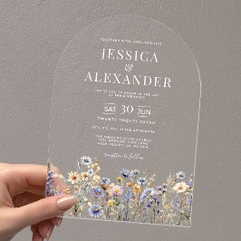 Invitaciones Acrílicas Flores salvajes azul turquesa elegante Boda de arc