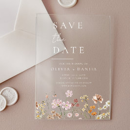 Invitaciones Acrílicas Flores salvajes Beige Boho Salva la fecha Minimali