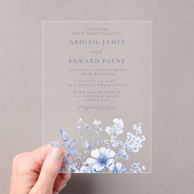 Invitaciones Acrílicas Flores salvajes de época Boda elegante (Insitu (portátil))