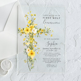Invitaciones Acrílicas Flores Silvestres Amarillas Cruz Floral Primera Co