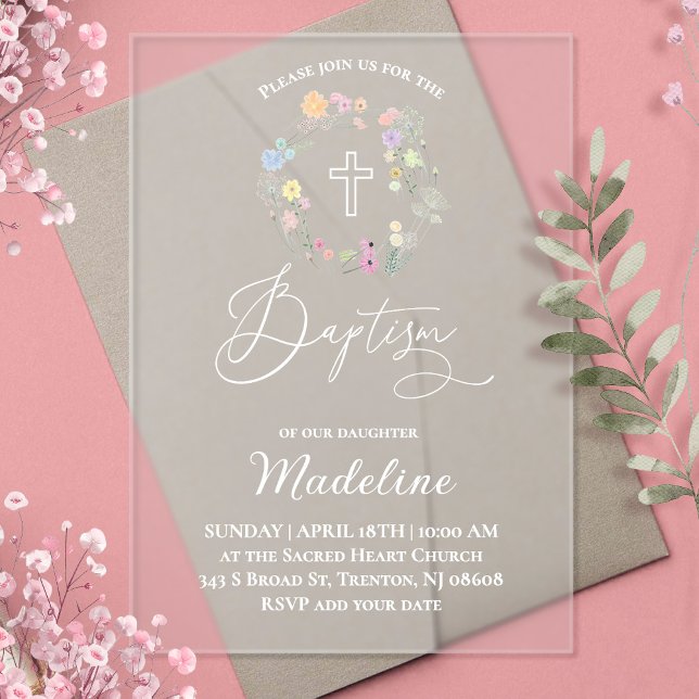 Invitaciones Acrílicas flores silvestres | Baptismo niña (Subido por el creador)