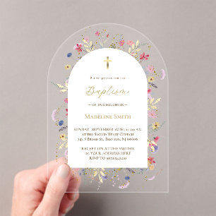 Invitaciones Acrílicas Flores silvestres bautistas