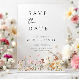 Invitaciones Acrílicas Flores silvestres beige boho save the date minimal