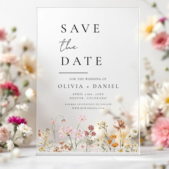 Invitaciones Acrílicas Flores silvestres beige boho save the date minimal (Subido por el creador)