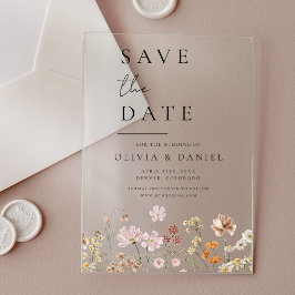 Invitaciones Acrílicas Flores silvestres beige boho save the date minimal