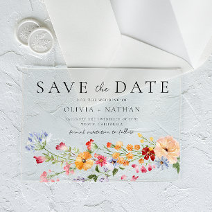 Invitaciones Acrílicas Flores Silvestres Coloridas y Audaces Ahorre la Fe