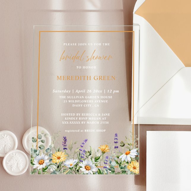 Invitaciones Acrílicas Flores silvestres Daisy Lavender Ducha Botánica de (Subido por el creador)