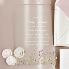 Invitaciones Acrílicas Flores silvestres Elegante Baby Shower de primaver