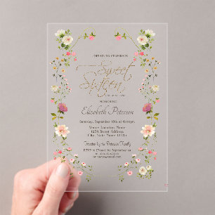 Invitaciones Acrílicas Flores Silvestres Elegantes Cumpleaños 16