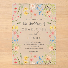 Invitaciones Acrílicas Flores silvestres moderna elegante boda de jardín
