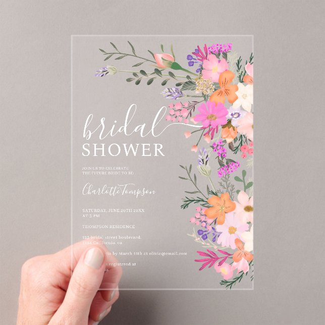 Invitaciones Acrílicas Flores silvestres pastel románticas ducha de novia (Insitu (portátil))