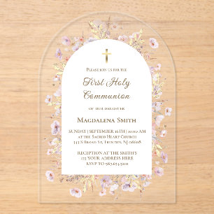 Invitaciones Acrílicas flores silvestres primera comunión sagrada