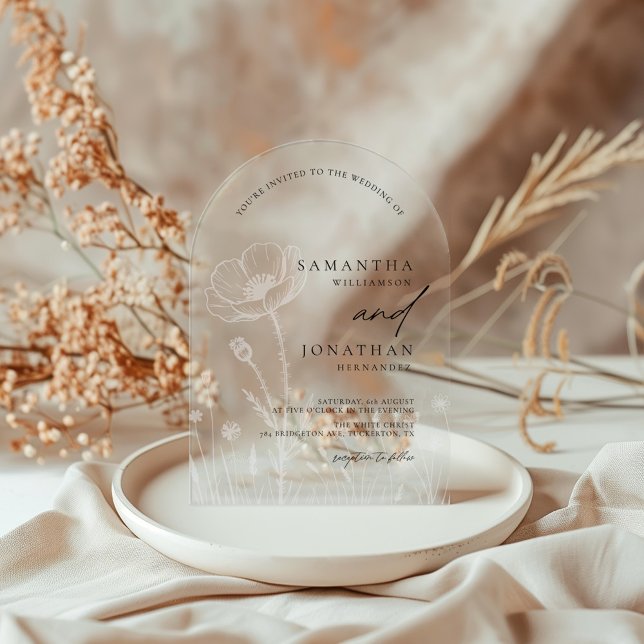 Invitaciones Acrílicas Flores silvestres rusticas elegante Boda moderno (Subido por el creador)