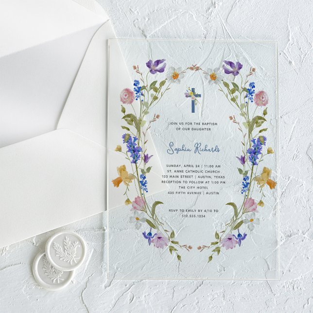 Invitaciones Acrílicas Flores silvestres y mariposas | Foto de Baptismo d (Subido por el creador)