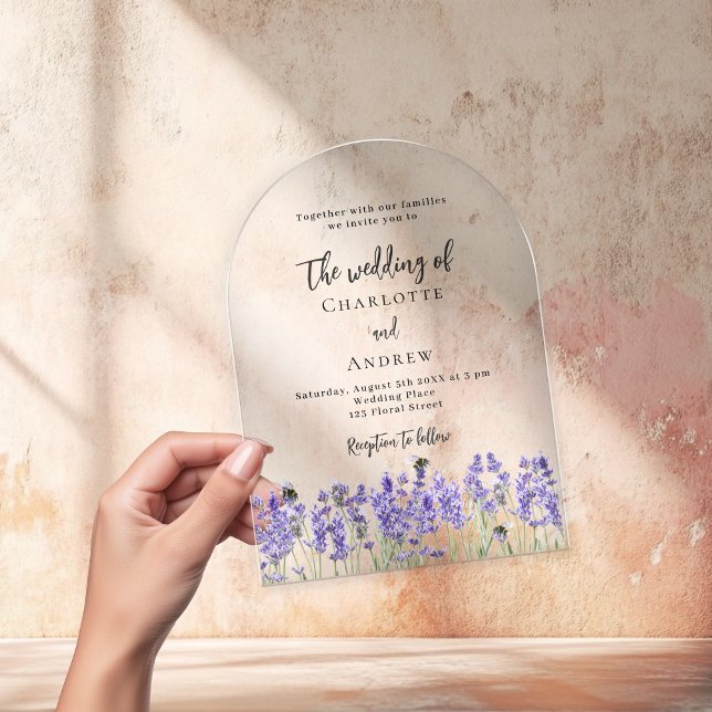 Invitaciones Acrílicas Flores violetas de lavanda boda transparente (Subido por el creador)