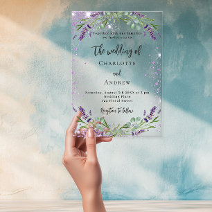 Invitaciones Acrílicas Flores violetas de Lavender boda eucalipto