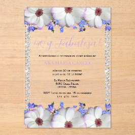 Invitaciones Acrílicas Flores y diamantes 40 cumpleaños español
