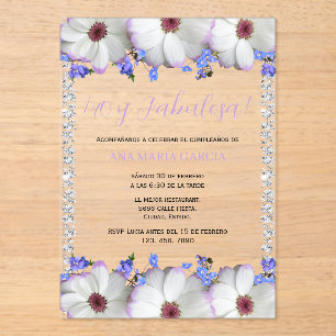Invitaciones Acrílicas Flores y diamantes 40 cumpleaños español
