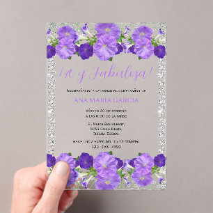 Invitaciones Acrílicas Flores y diamantes Cumpleaños femenino 40 Español