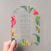 Flores y Hojas Tropicales Boda Guardar la Fecha