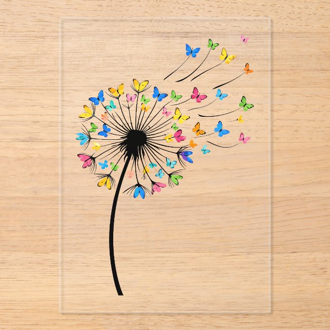 Invitaciones Acrílicas Flujo de mariposas de diente de león (Anverso)
