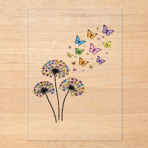 Invitaciones Acrílicas Flujo de mariposas de diente de león