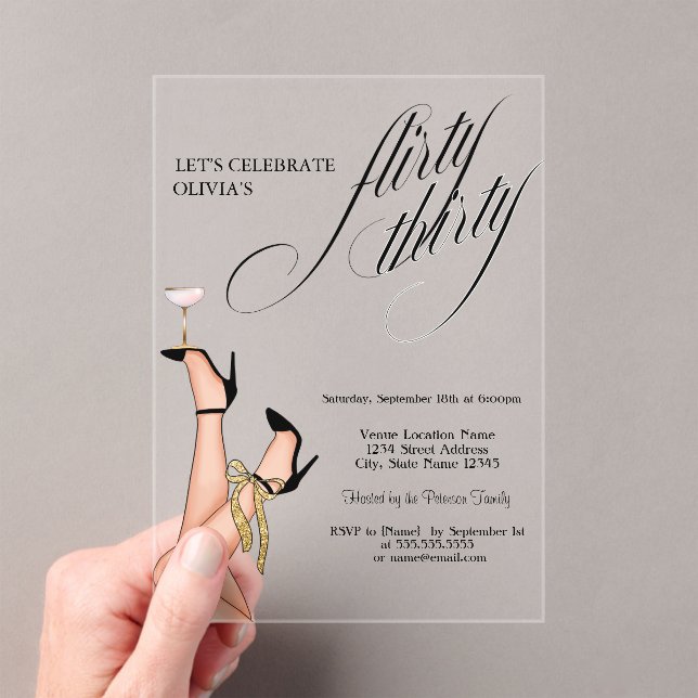 Invitaciones Acrílicas Flyrty Thirty High Heels Cóctel  30º  (Insitu (portátil))