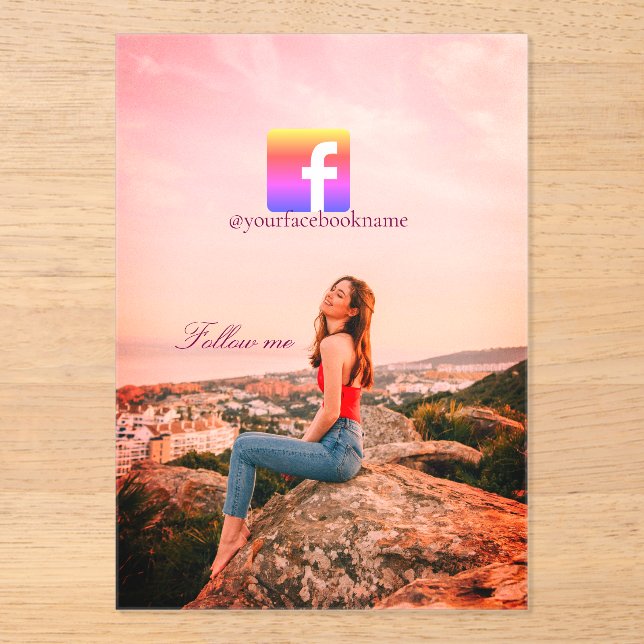 Invitaciones Acrílicas follow us facebook username social media photo  (Anverso)