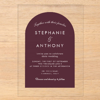 Invitaciones Acrílicas Fondo de boda de Villa Toscana con Arco Borgoña