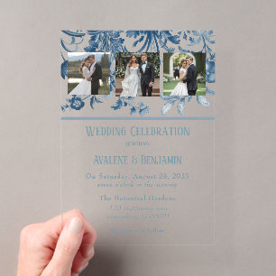 Invitaciones Acrílicas Fondo de foto de boda floral Toile Francés Vintage
