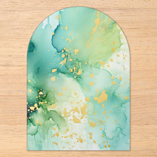 Invitaciones Acrílicas Fondo de mármol dorado verde