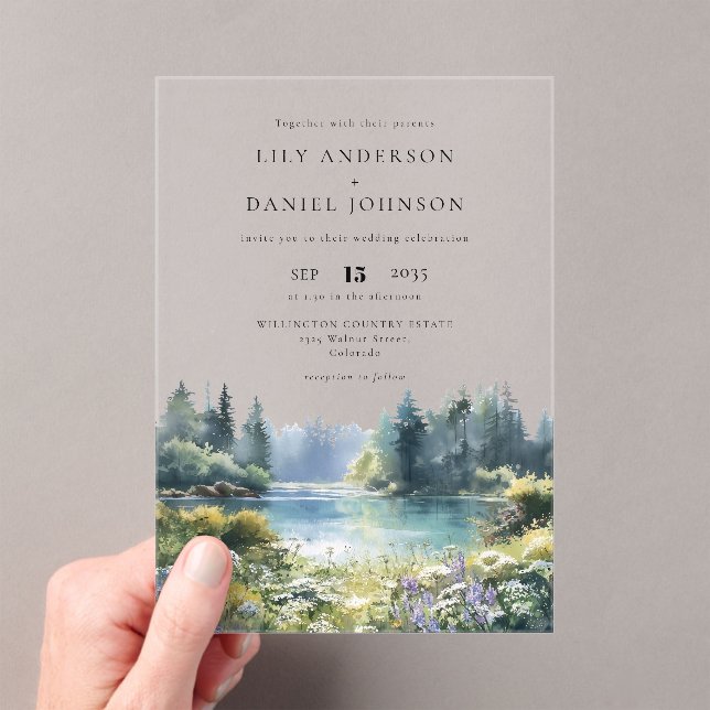 Invitaciones Acrílicas Forest Lakeside Wildflowers Floral Wedding (Insitu (portátil))