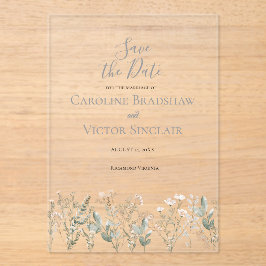 Invitaciones Acrílicas Forest Wildflowers Save the Date Announcement