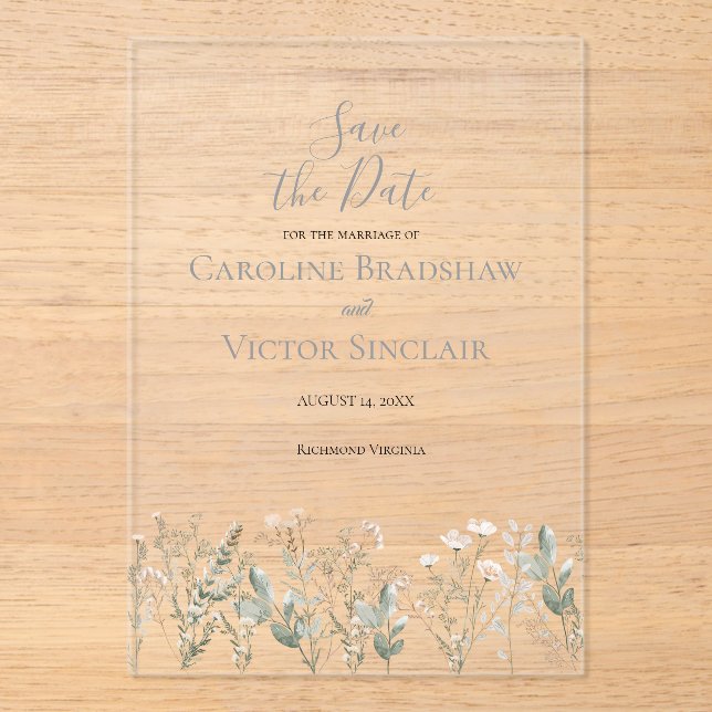 Invitaciones Acrílicas Forest Wildflowers Save the Date Announcement (Anverso)