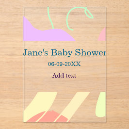 Invitaciones Acrílicas Forma abstracta neutra de género nombre de ducha p