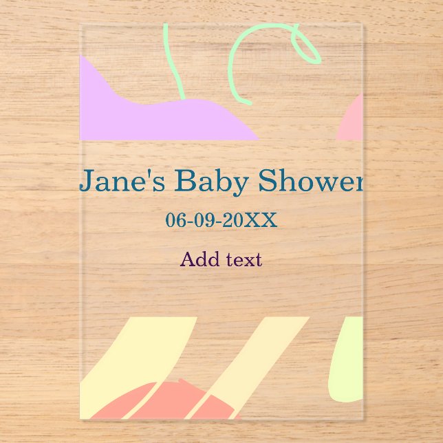 Invitaciones Acrílicas Forma abstracta neutra de género nombre de ducha p (Anverso)