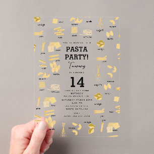 Invitaciones Acrílicas Formas y nombres de pasta italiana Cumpleaños de e