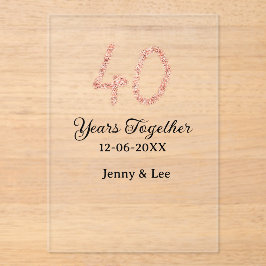 Invitaciones Acrílicas Forty years together black pink glitter bold lette